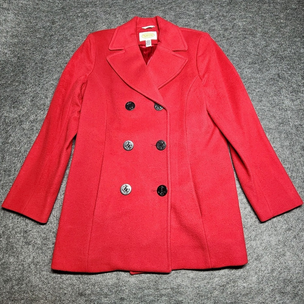 Talbots Wool Cashmere Red Lined Peacoat Coat Anchor Nautical Buttons 6 Classy